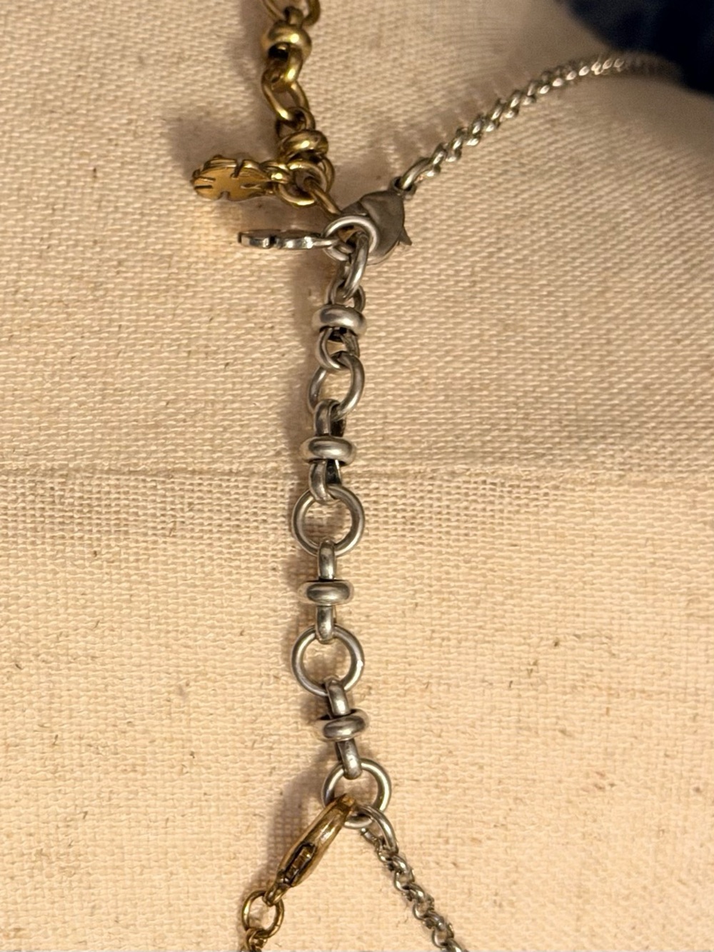 Lucky Brand Two-Tone Gold and Silver Charm Necklace, adjustable 16-21 inches. - Picture 7 of 15